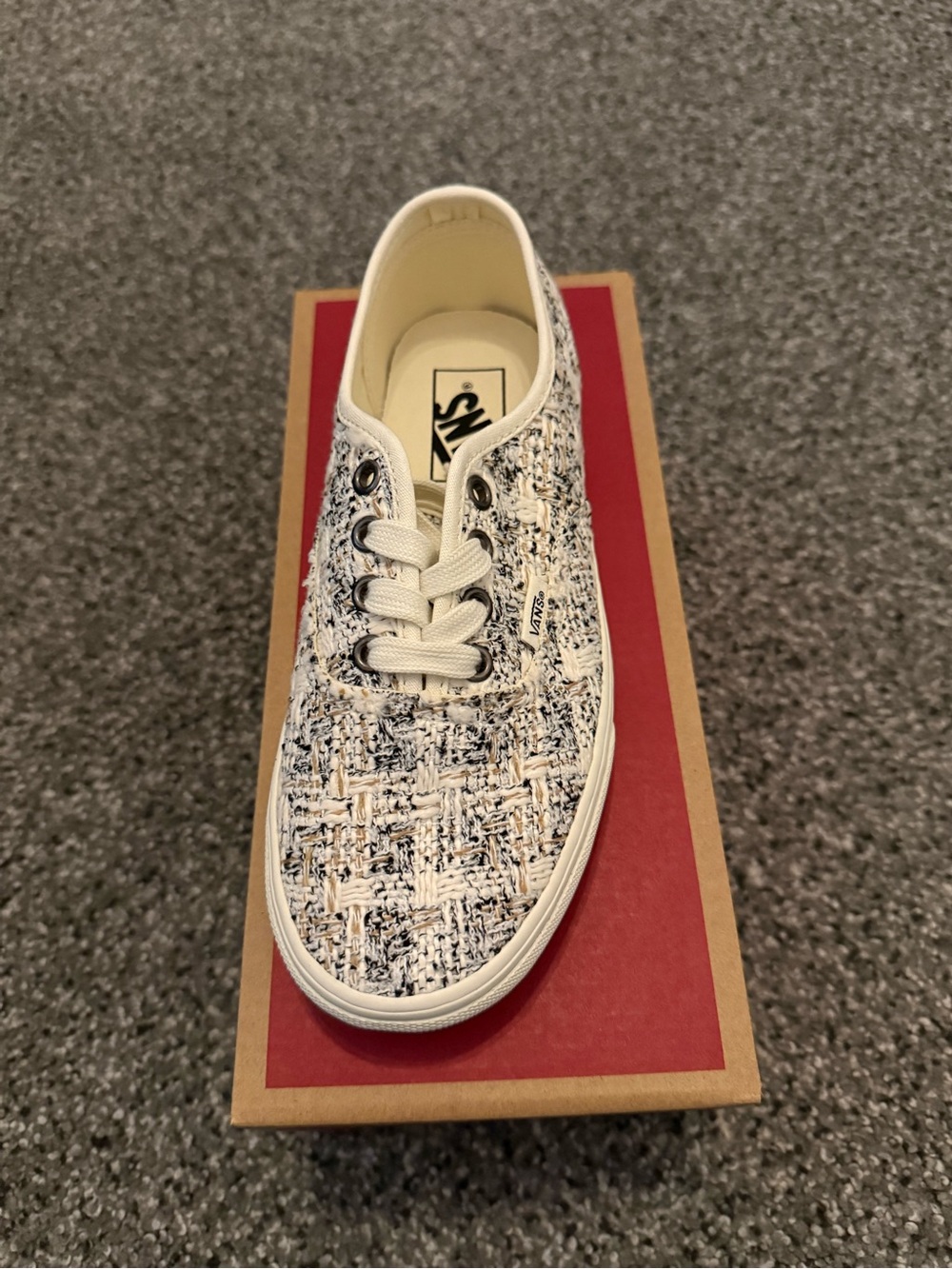 Vans Women's Cream and Black Tweed Lace-Up Sneaker